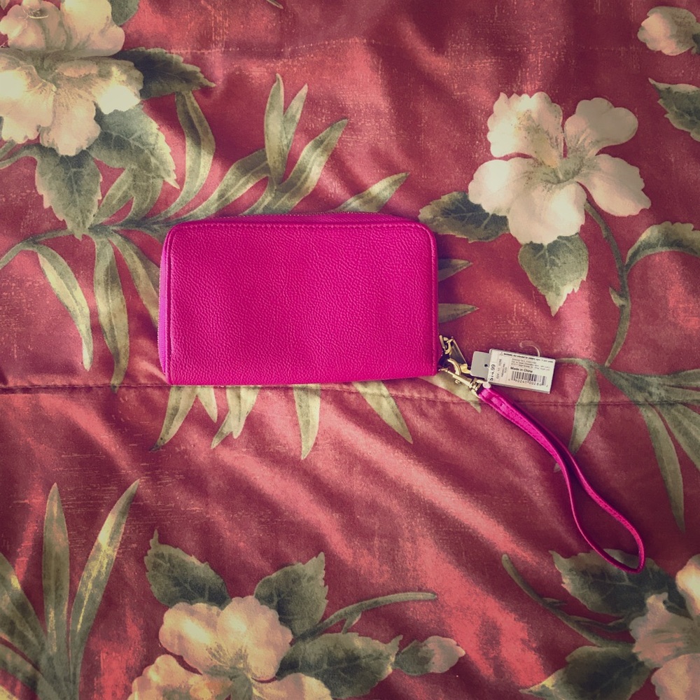 Bright Pink Faux Leather Wristlet
